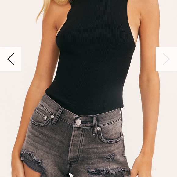 FREE PEOPLE BLACK CUTOFF DENIM SHORTS NEW button - Picture 2 of 4